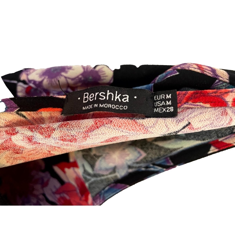 Bershka Floral Mini Romper Black Multicolor Women's M - Picture 1 of 5